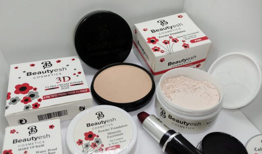 Elegant Beautyesh Deal 9 Face Powder , Loose Powder , Cake Liner , False Eyelash Red Lipstick , Makeup Base & 3 Surprise Nail Polishes