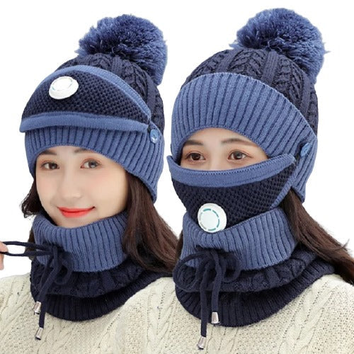 Winter Beanie Hat Scarf Cover Set Fleece Cozy Warm Set Of 3 Cap ,mask And Neck Scarf