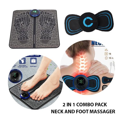 (pack Of 2) Ems Foot Massager Mat Electric And Mini Body Massager Combo Usb Charging Smart Display - TillShopMart